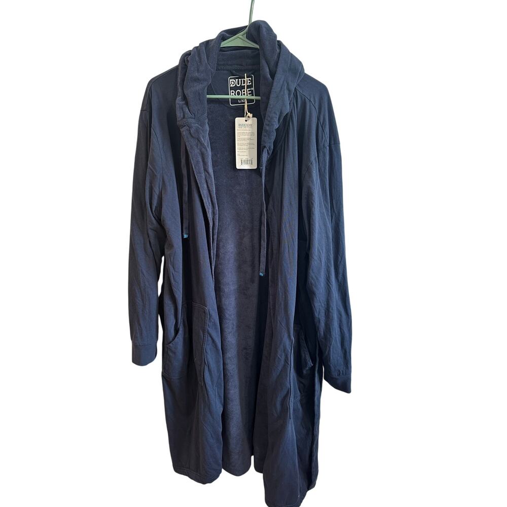 Dude Robe NWT Navy Blue Men’s Hooded Cotton Bath Robe  Sz L/XL Comfy Longsleeve